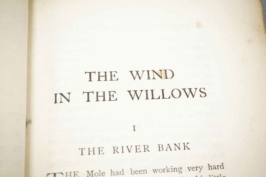 Grahame, Kenneth - The Wind in the Willows ... First Edition. frontispiece (by Graham Robertson) and tissue guard, half title; original gilt ruled and pictorial cloth, gilt top with other edges rough trimmed. Methuen and